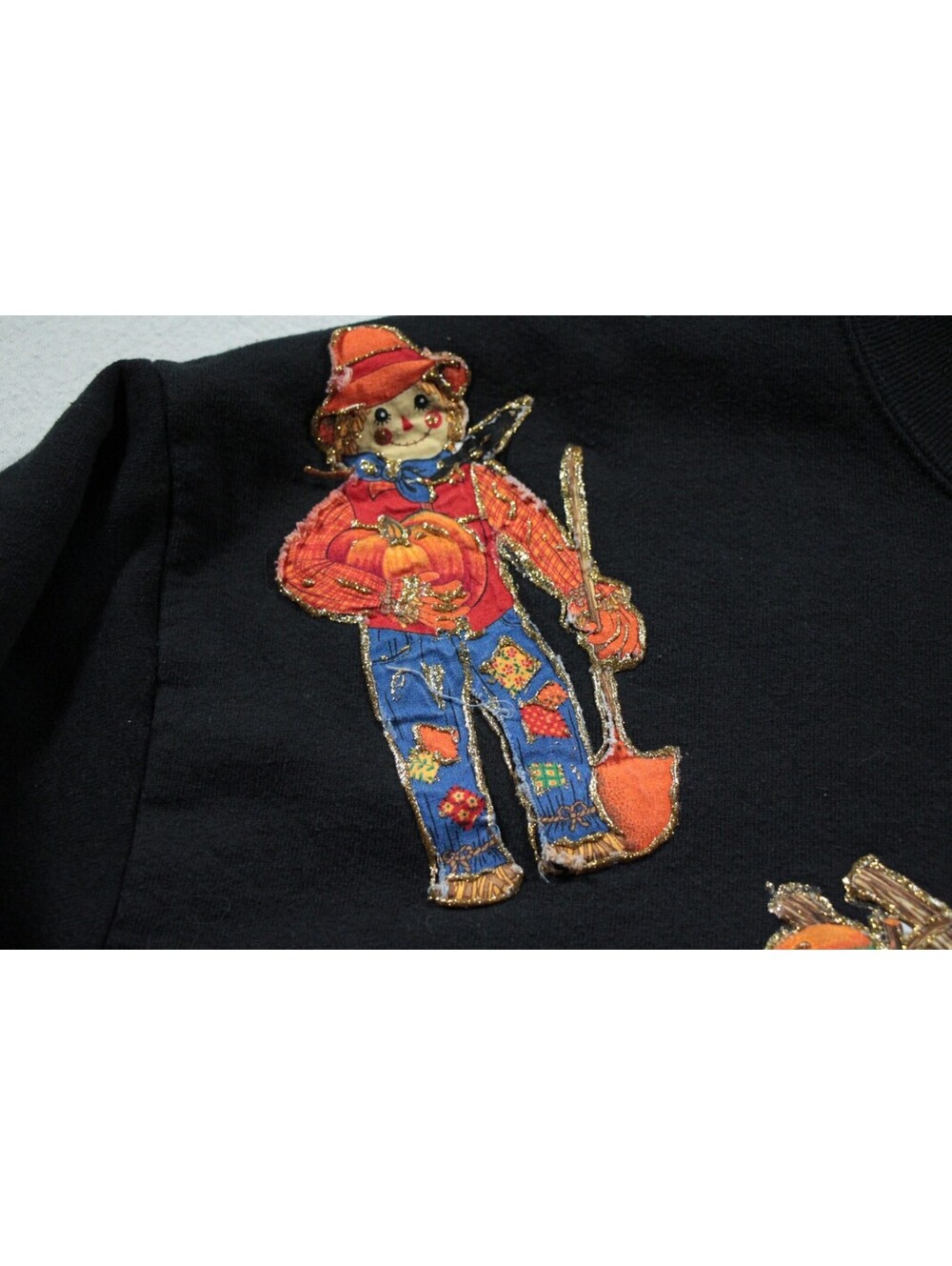 Women's Vintage 90s Fall Autumn Sweatshirt JERZEES Applique Pumpkin XL - Picture 4 of 9